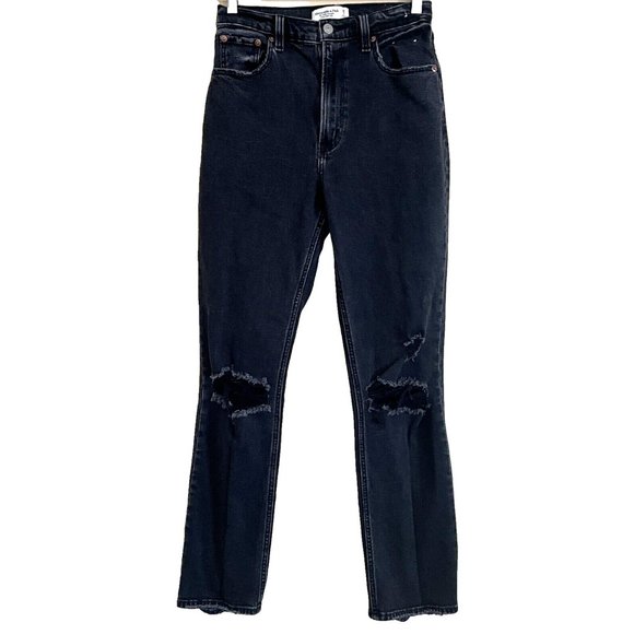 Abercrombie & Fitch Black Ankle Straight Ultra High Rise Jean 26 / 2L Distressed - Picture 2 of 8